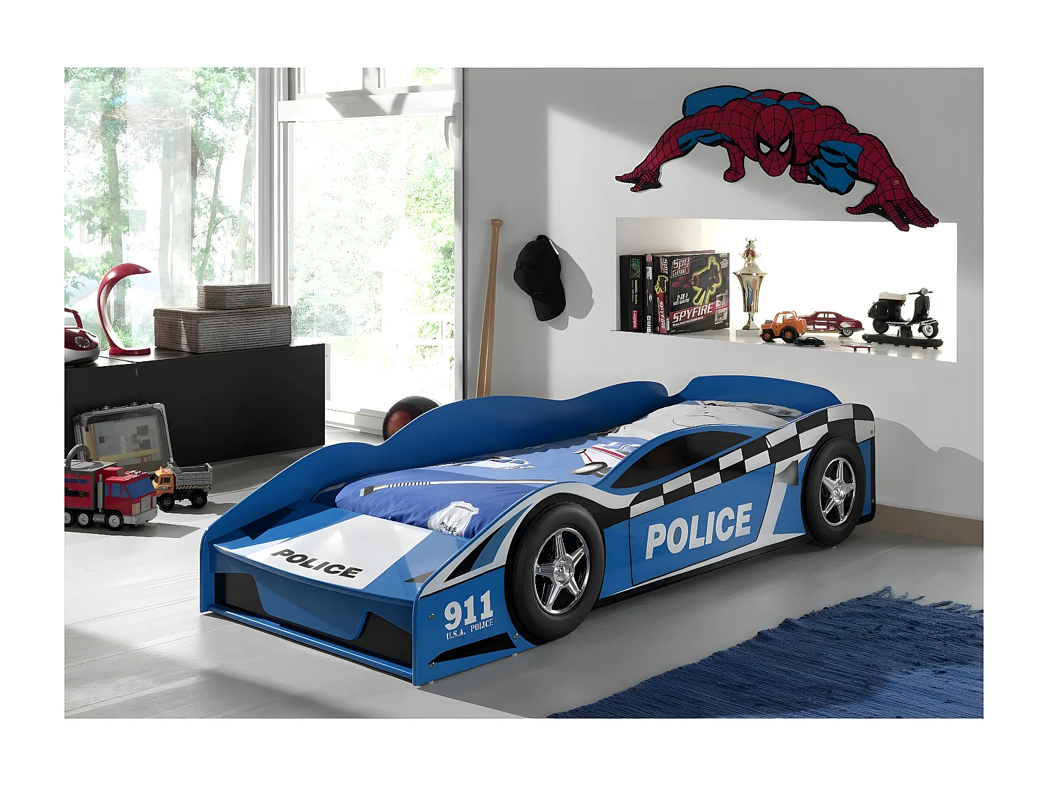 DISTRICT - Lit Voiture de Police Racing 70x140cm Bleu