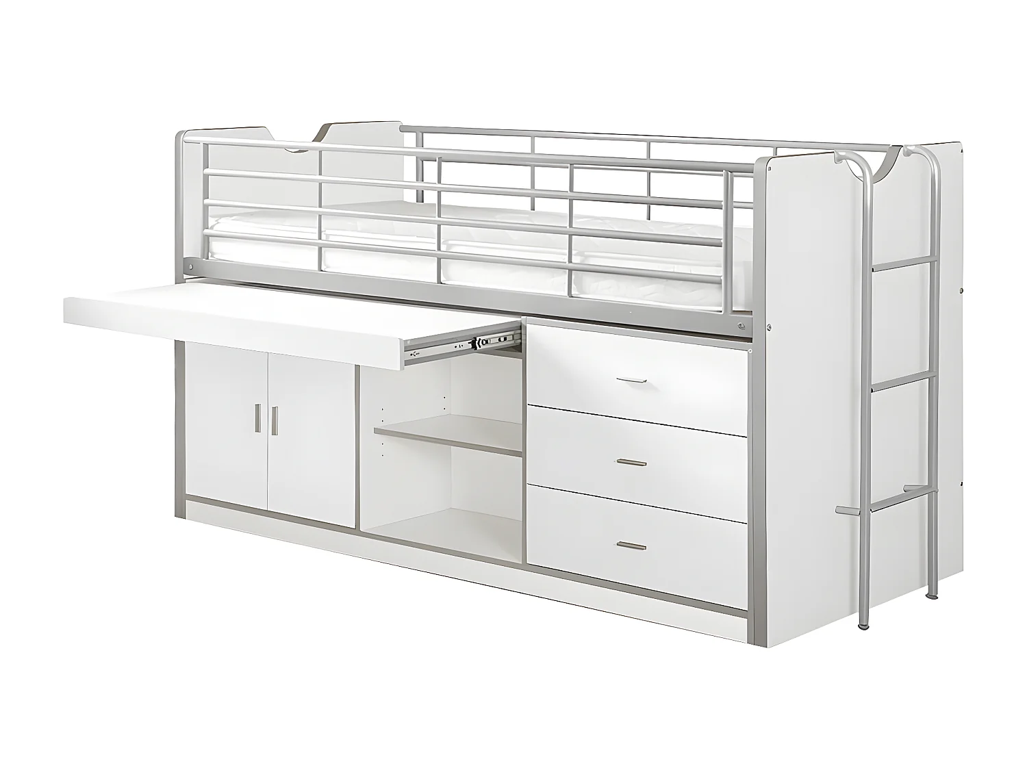 BAYMAX - Lit Combiné 90x200cm Blanc avec Bureau Coulissant
