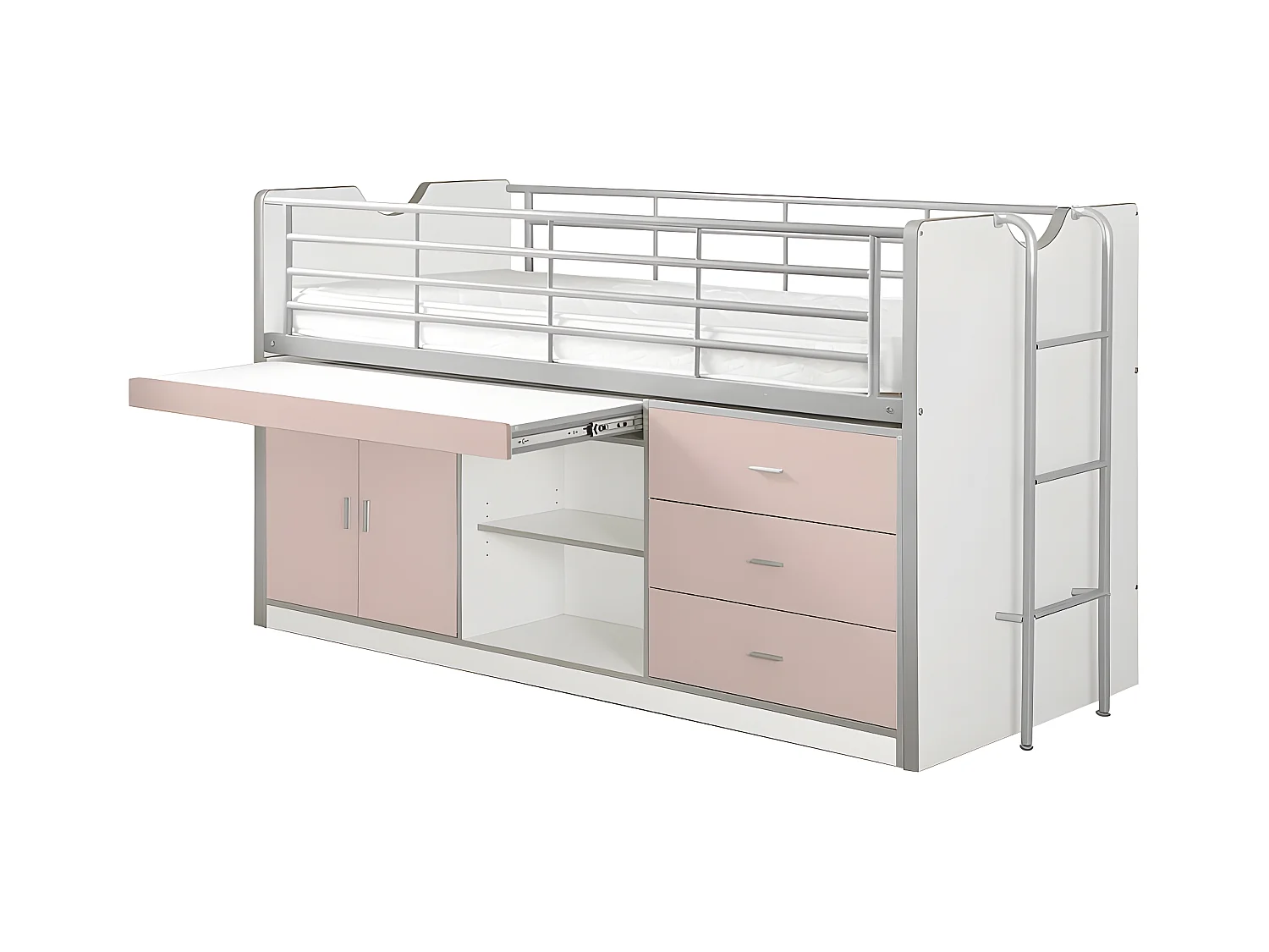 BAYMAX - Lit Combiné 90x200cm Rose avec Bureau Coulissant