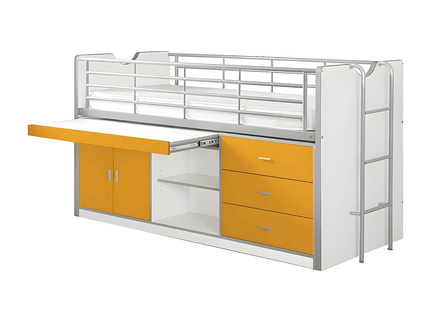 BAYMAX - Lit Combiné 90x200cm Jaune avec Bureau Coulissant