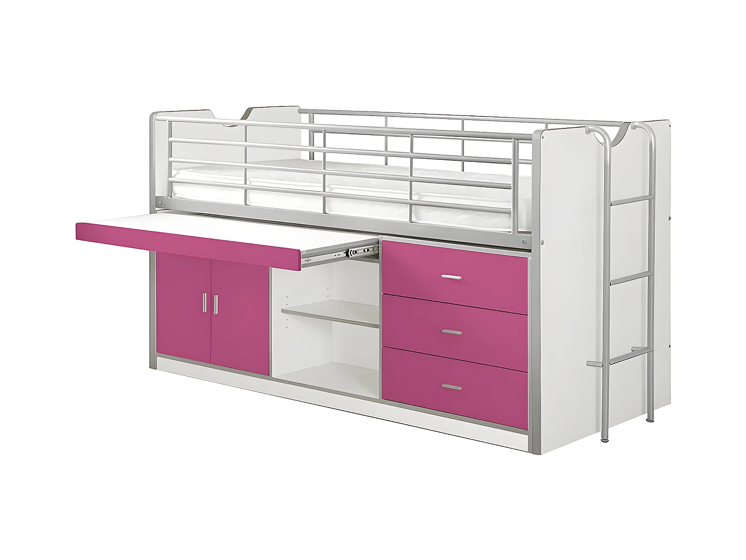 BAYMAX - Lit Combiné 90x200cm Fuchsia avec Bureau Coulissant