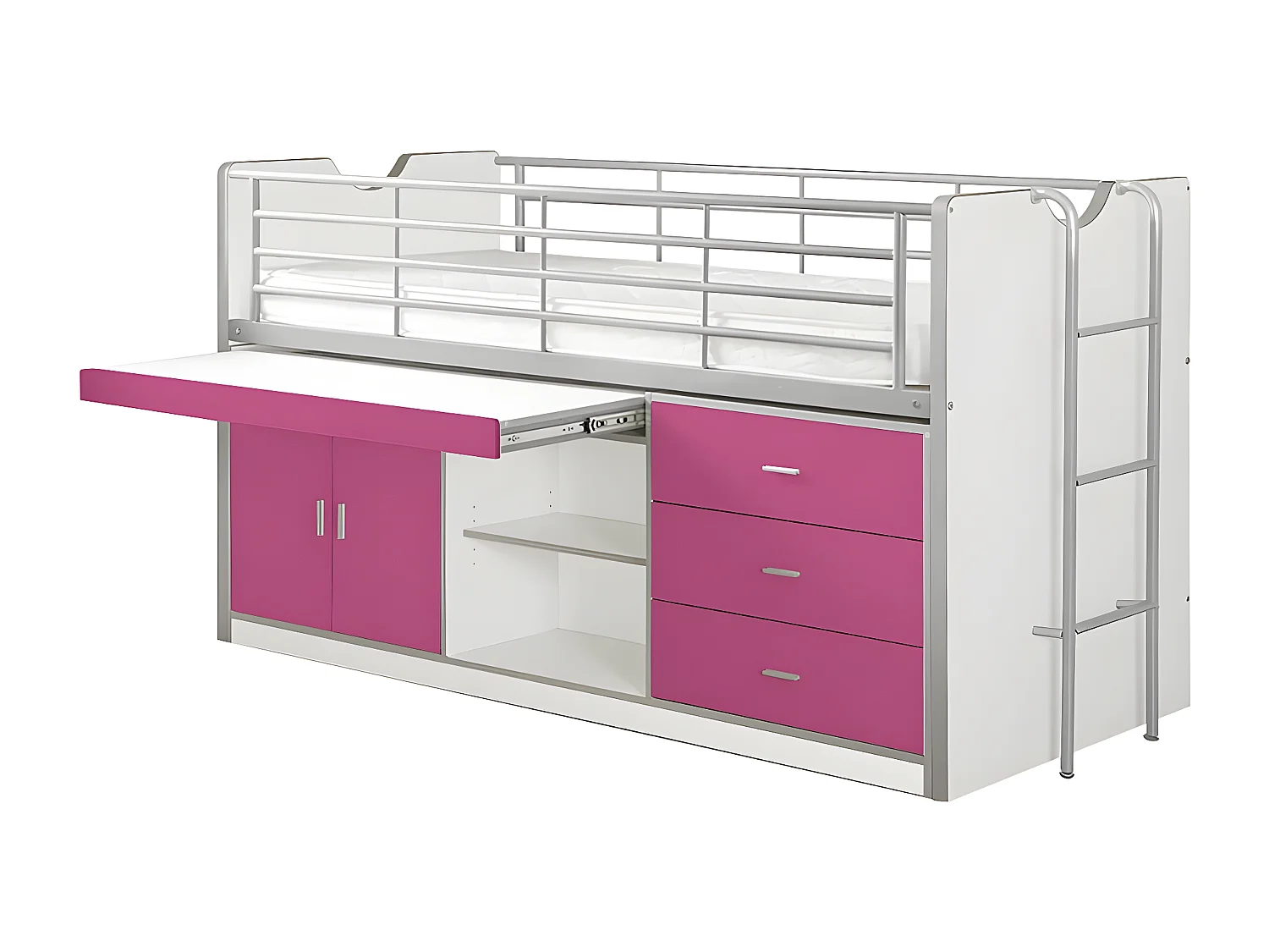 BAYMAX - Lit Combiné 90x200cm Fuchsia avec Bureau Coulissant