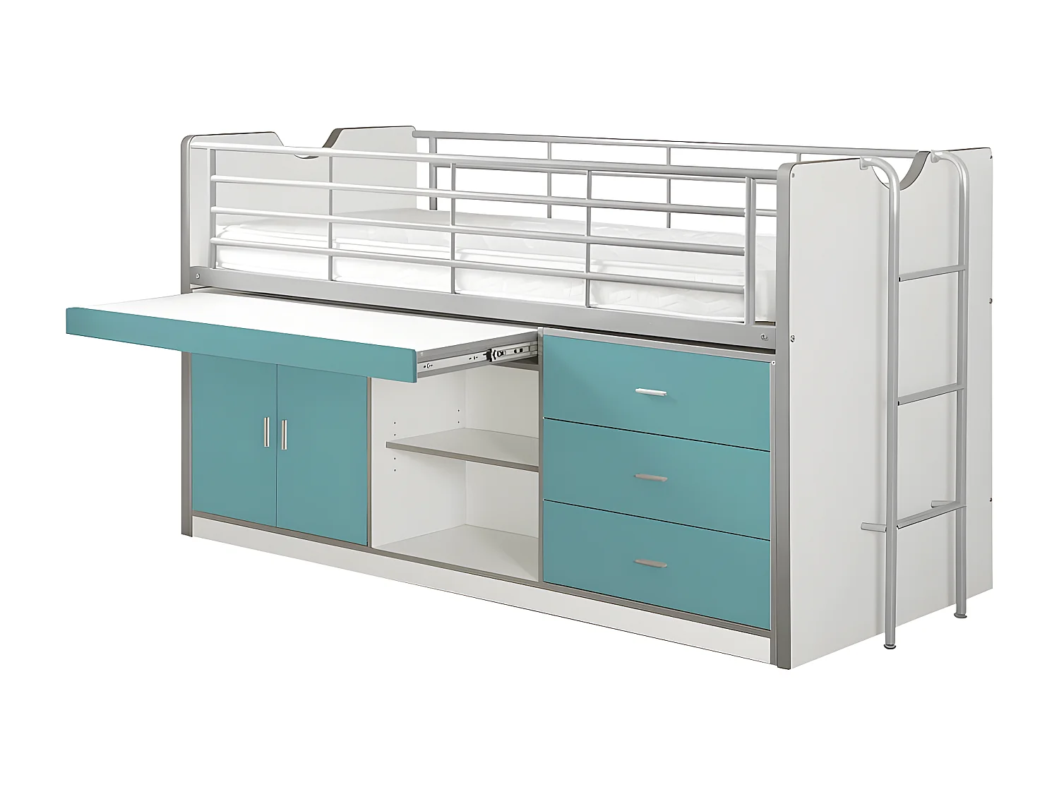 BAYMAX - Lit Combiné 90x200cm Turquoise avec Bureau Coulissant