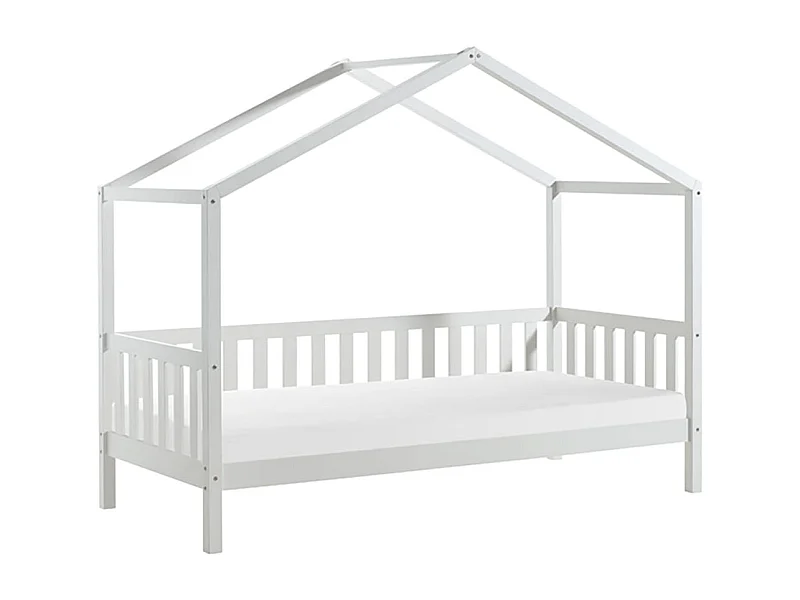 ARKAN - Lit Maison à Barrières 90x200cm Pin Blanc + Matelas