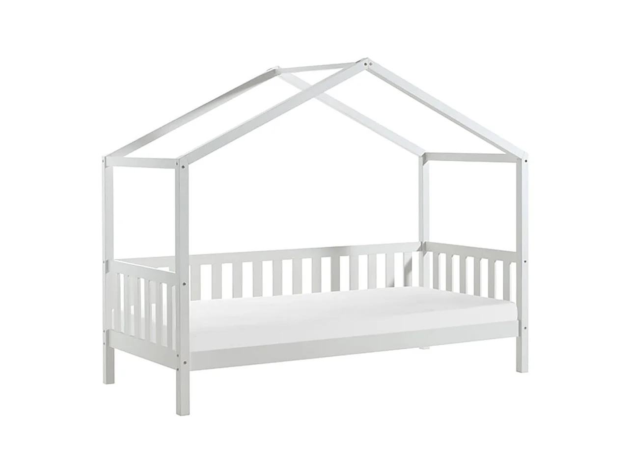 ARKAN - Lit Maison à Barrières 90x200cm Pin Blanc + Matelas