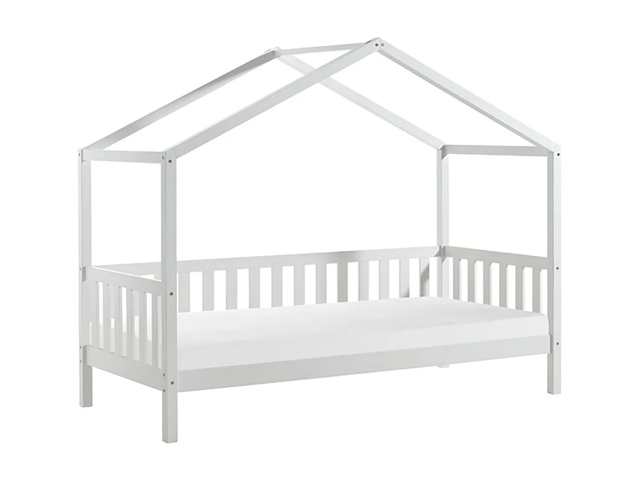 ARKAN - Lit Maison à Barrières 90x200cm Pin Blanc + Matelas