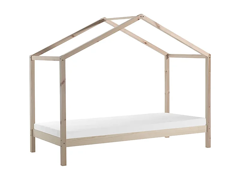 ARKAN - Lit Maison 90x200cm Pin Massif Naturel avec Matelas