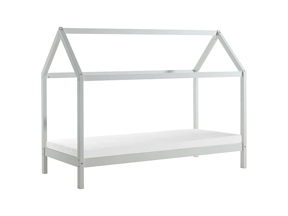 ARKAN - Lit Cabane 90x200cm en Pin Massif Blanc + Matelas