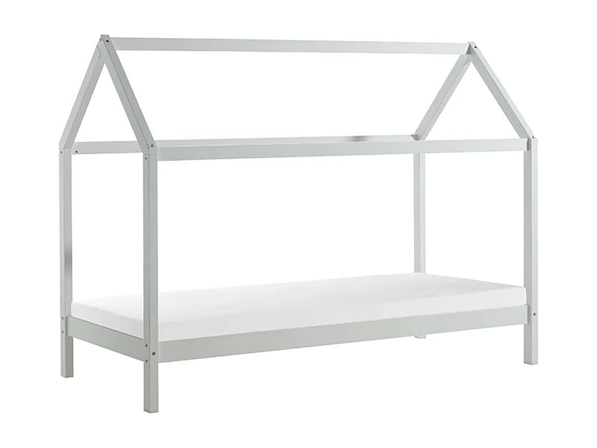 ARKAN - Lit Cabane 90x200cm en Pin Massif Blanc + Matelas
