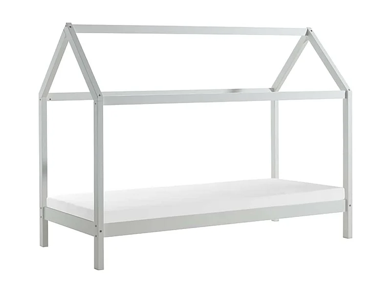 ARKAN - Lit Cabane 90x200cm en Pin Massif Blanc + Matelas