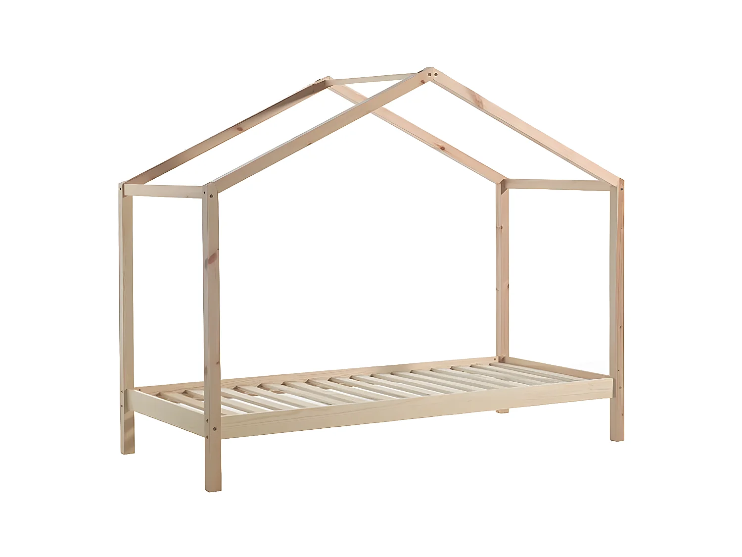 ARKAN - Lit Maison 90x200cm en Pin Massif Naturel avec Voile