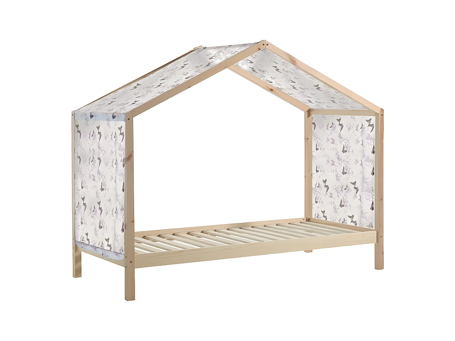 ARKAN - Lit Maison 90x200cm en Pin Massif Naturel avec Voile