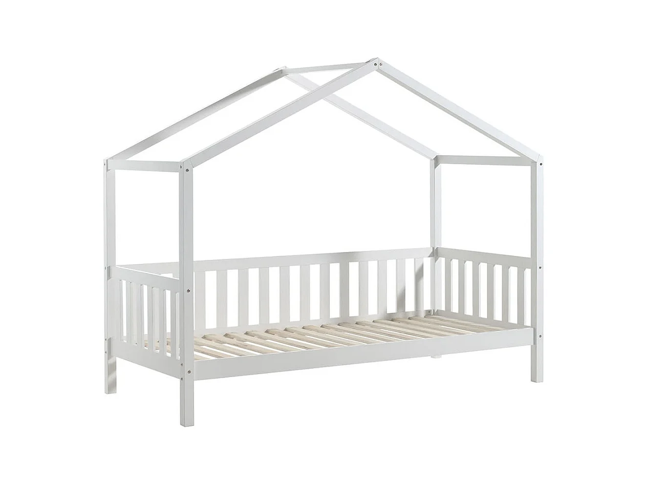 ARKAN - Lit Maison à Barrières 90x200cm Pin Blanc + Tiroir