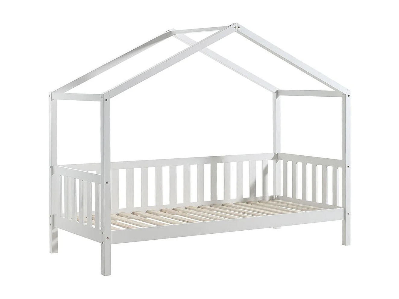 ARKAN - Lit Maison à Barrières 90x200cm Pin Blanc + Tiroir