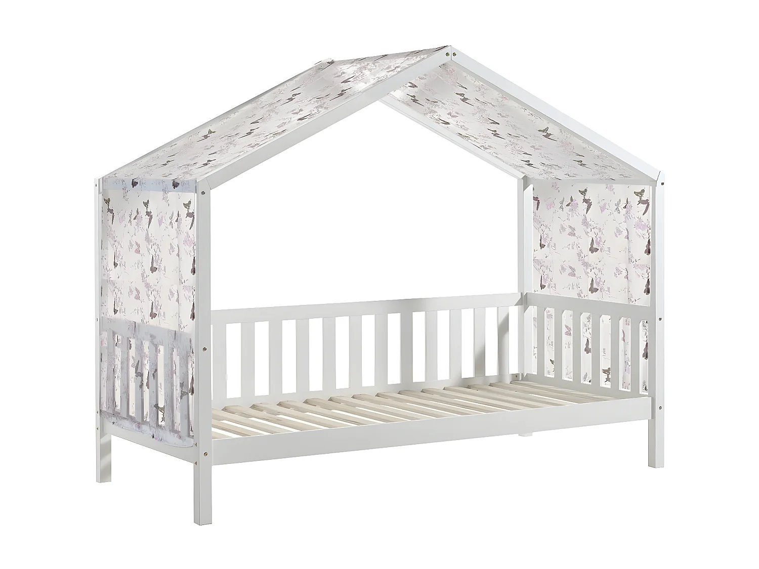 ARKAN - Lit Maison à Barrières 90x200cm Complet Pin Blanc