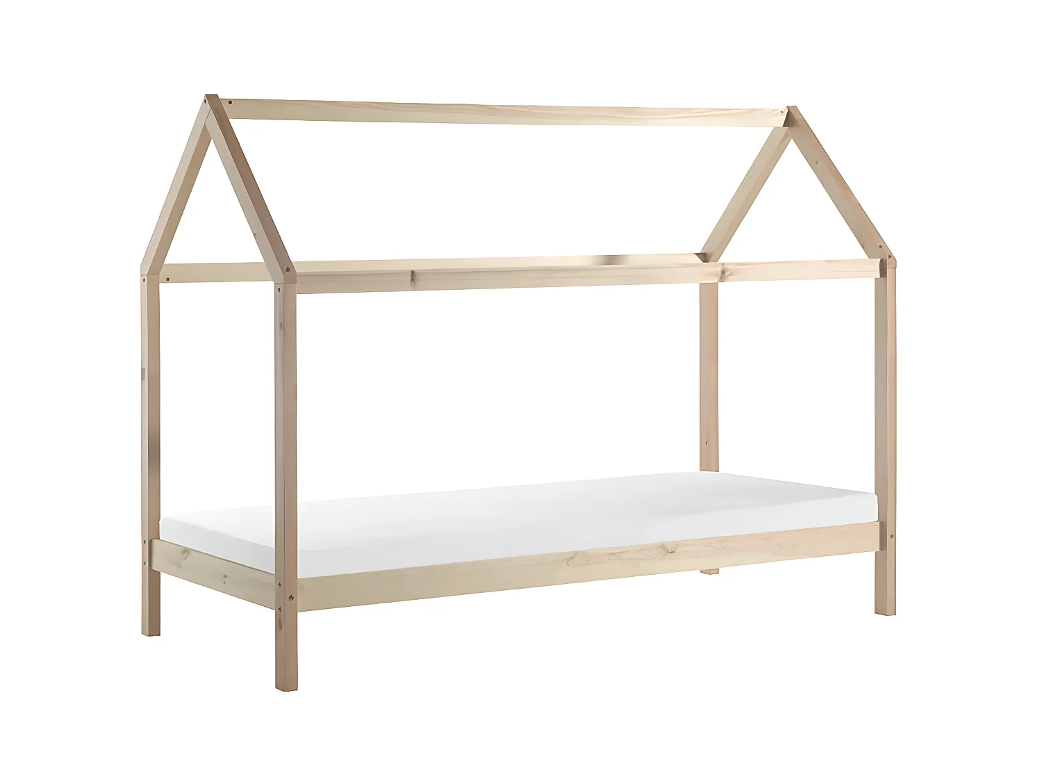 ARKAN - Lit Cabane 90x200cm en Pin Massif Naturel + Matelas