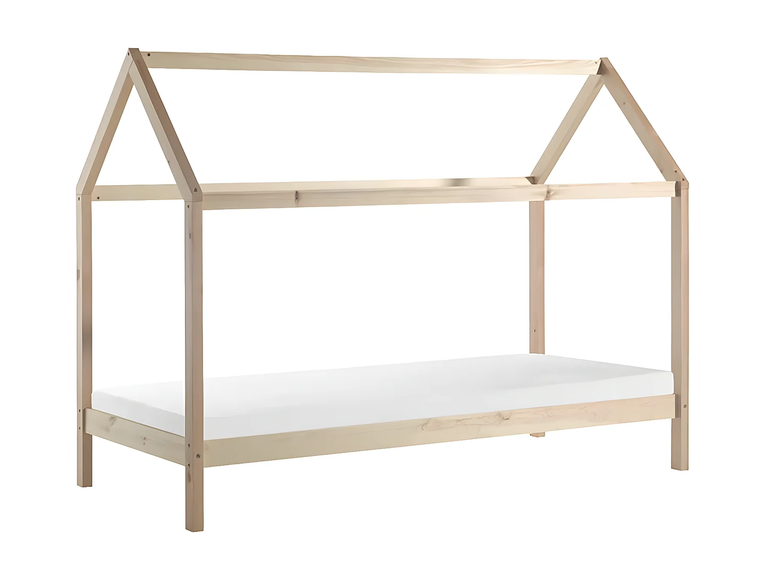 ARKAN - Lit Cabane 90x200cm en Pin Massif Naturel + Matelas
