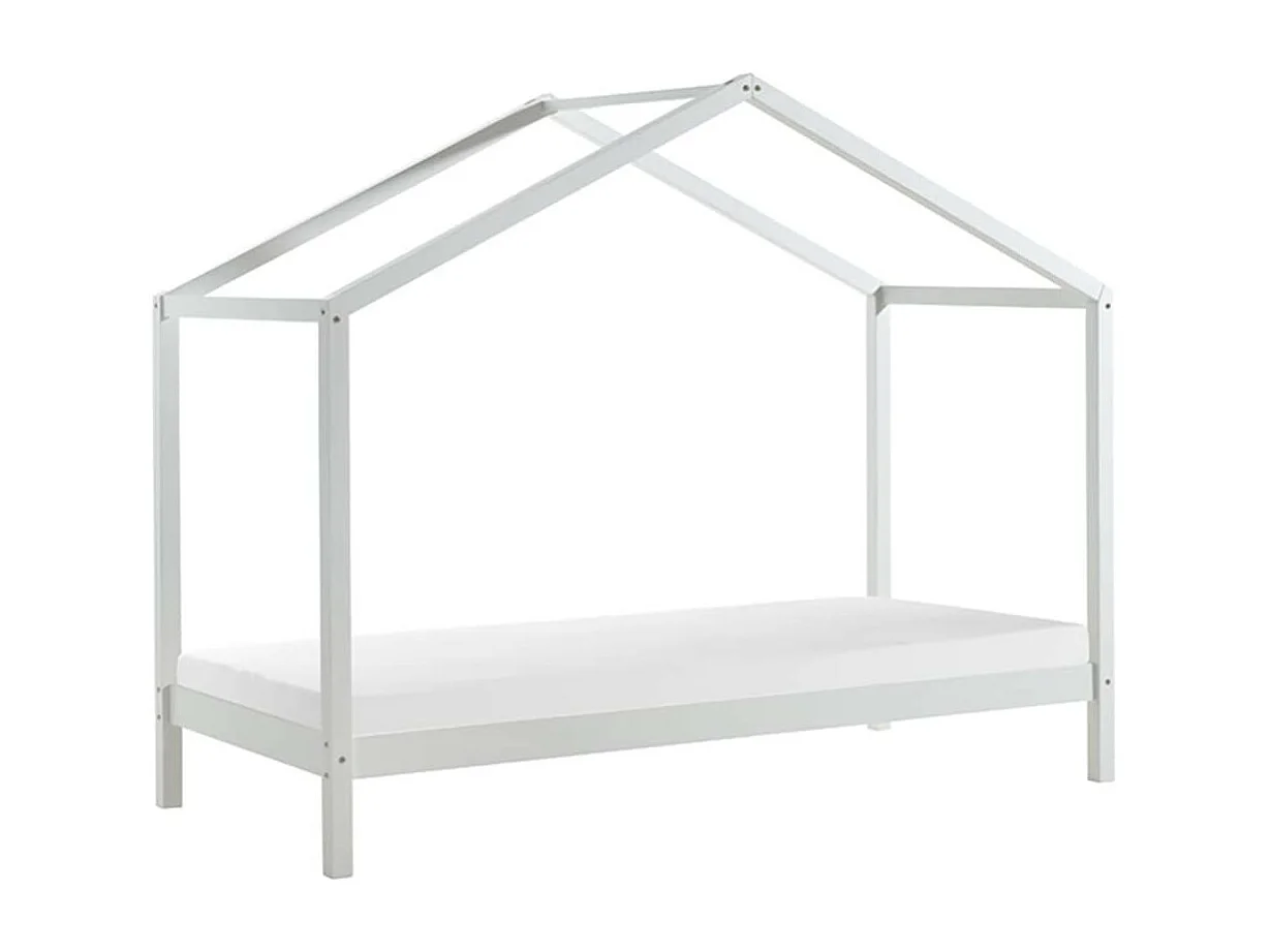 ARKAN - Lit Maison 90x200cm en Pin Massif Blanc avec Matelas