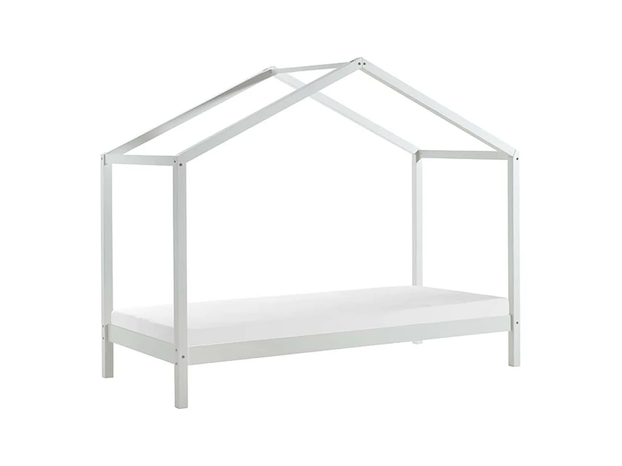 ARKAN - Lit Maison 90x200cm en Pin Massif Blanc avec Matelas