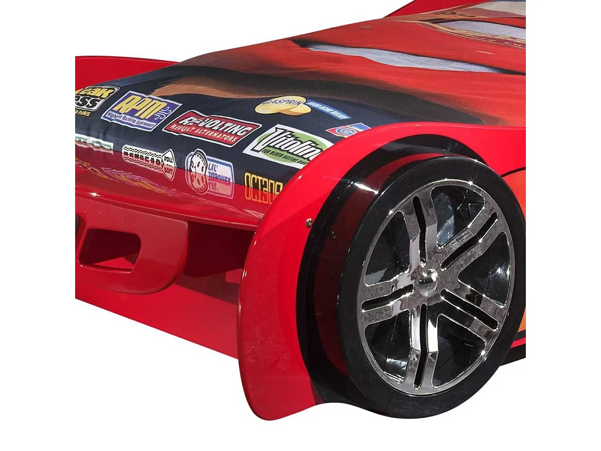 TURBO - Lit Voiture Racing 90x200cm Motifs Flammes + Matelas