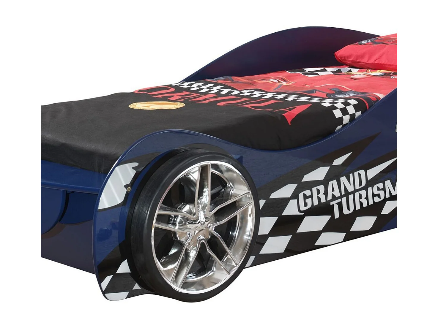 TURBO - Lit Voiture 90x200cm Bleu Style Racing avec Matelas