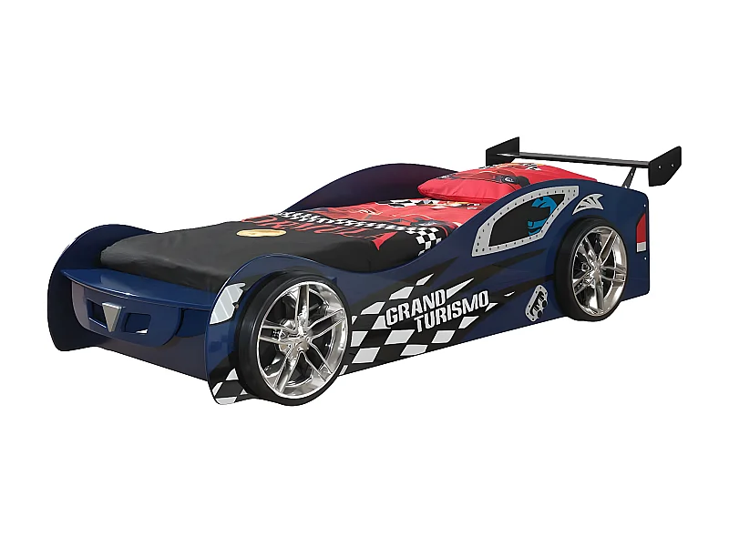TURBO - Lit Voiture 90x200cm Bleu Style Racing