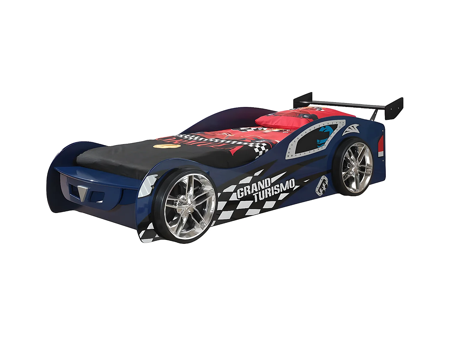 TURBO - Lit Voiture 90x200cm Bleu Style Racing