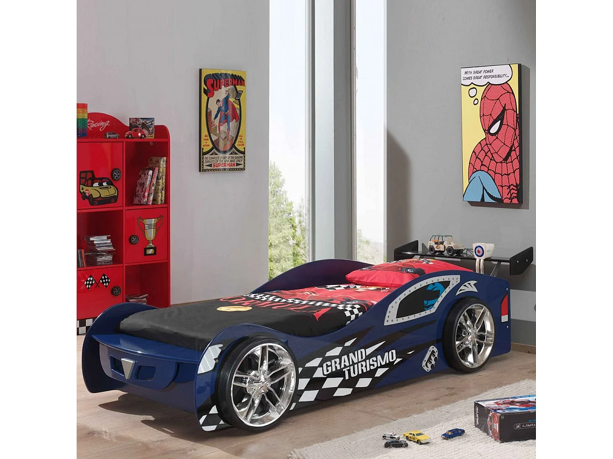 TURBO - Lit Voiture 90x200cm Bleu Style Racing