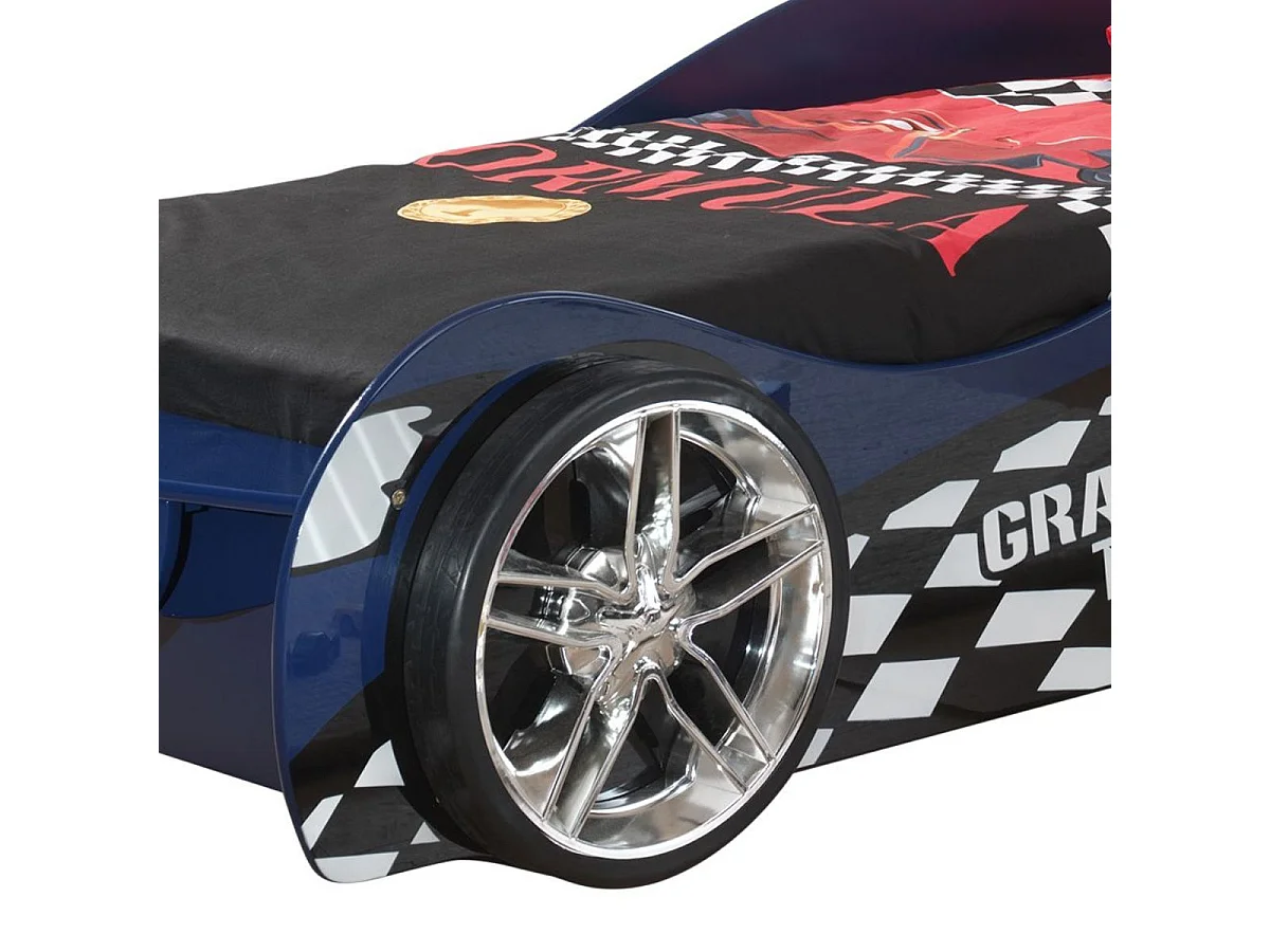 TURBO - Lit Voiture 90x200cm Bleu Style Racing