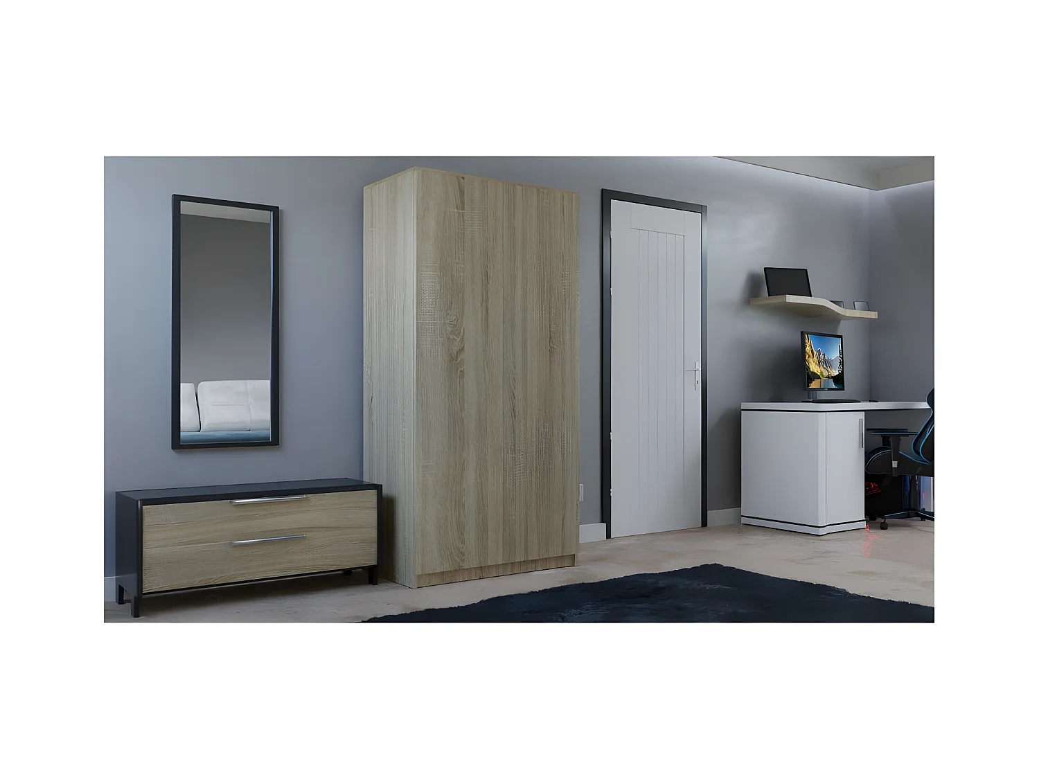 ESME - Armario dormitorio doble estilo escandinavo - 90x50x180 - 2 puertas - Vestidor