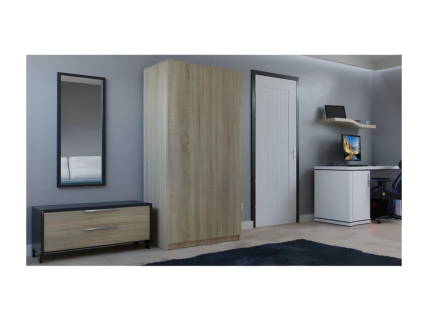 ESME - Armario dormitorio doble estilo escandinavo - 90x50x180 - 2 puertas - Vestidor