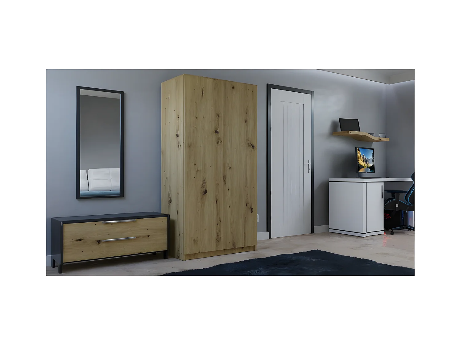 ESME - Armario dormitorio doble estilo escandinavo - 90x50x180 - 2 puertas - Vestidor