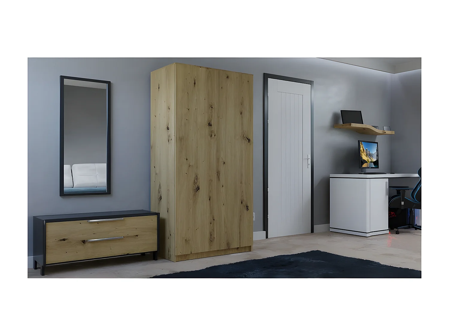 ESME - Armario dormitorio doble estilo escandinavo - 90x50x180 - 2 puertas - Vestidor