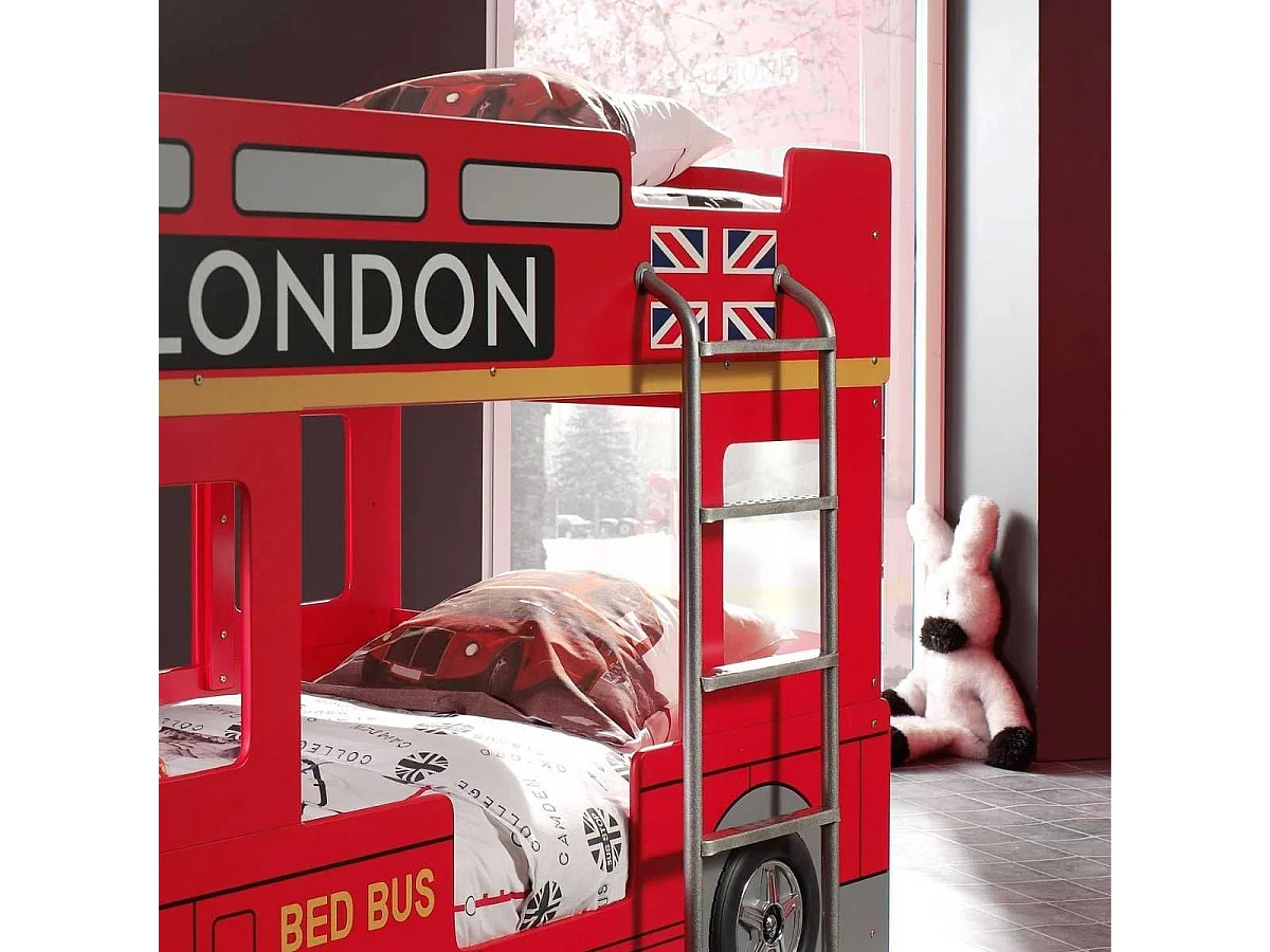 SOHO - Lits Superposés 90x200cm Bus Londres avec Leds + Matelas