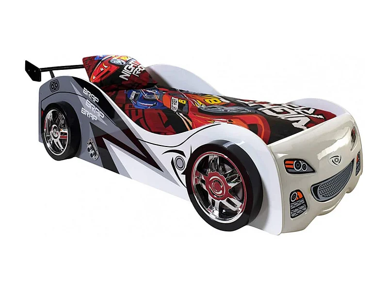 FASTER - Lit Voiture de Course 90x200cm Blanc Gris Noir
