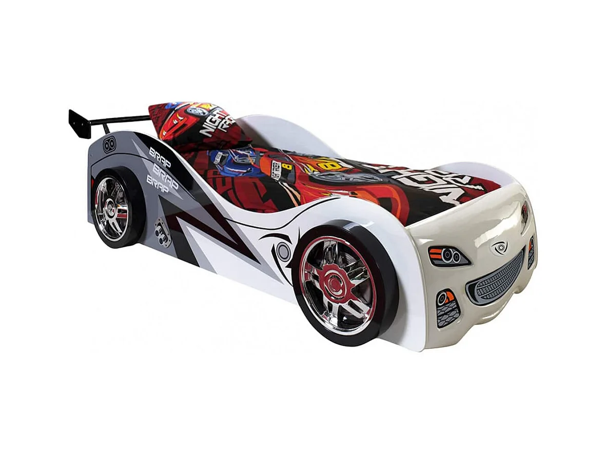 FASTER - Lit Voiture de Course 90x200cm Blanc Gris Noir