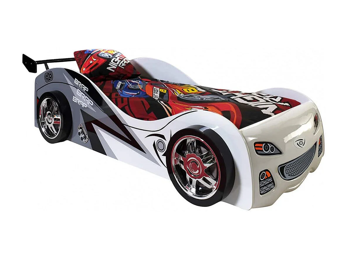 FASTER - Lit Voiture de Course 90x200cm Blanc Gris Noir