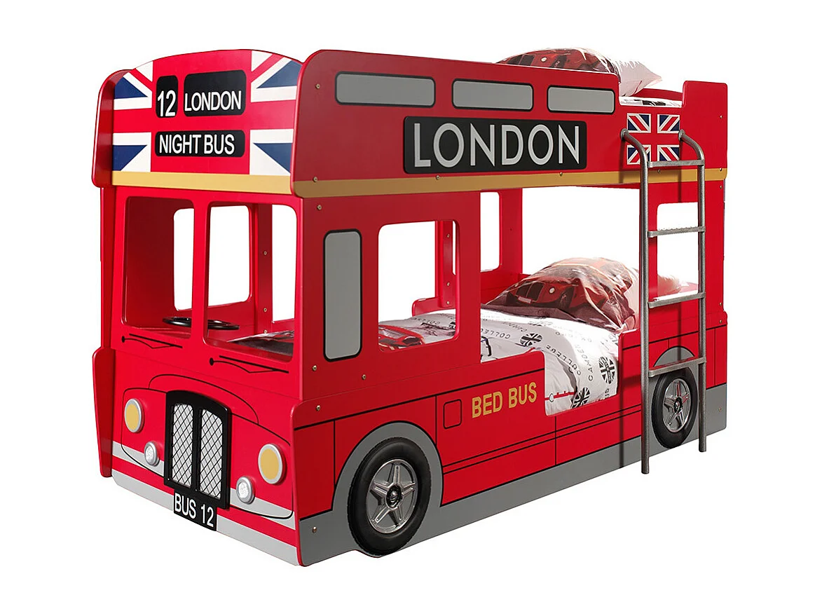 SOHO - Lits Superposés 90x200cm Style Bus Londres avec Leds