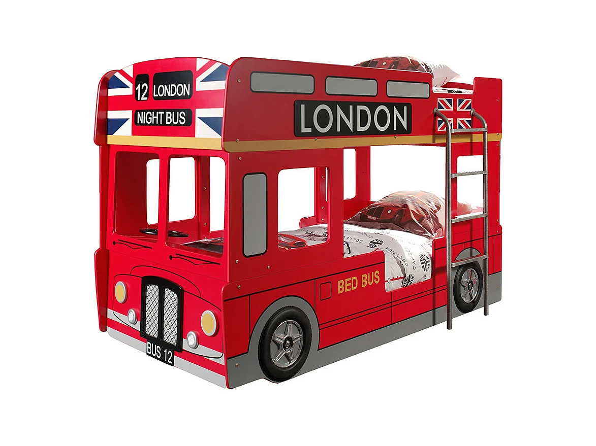 SOHO - Lits Superposés 90x200cm Style Bus Londres avec Leds