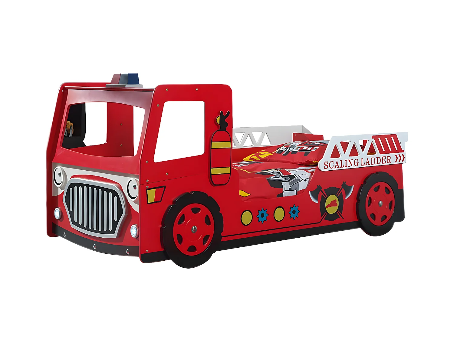FIREMAN - Lit Camion de Pompier 90x200cm Rouge avec Leds