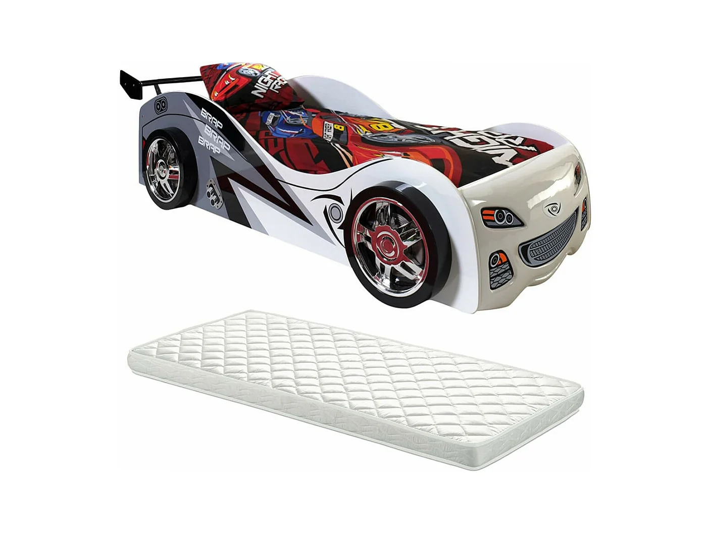 FASTER - Lit Voiture de Course 90x200cm avec Matelas