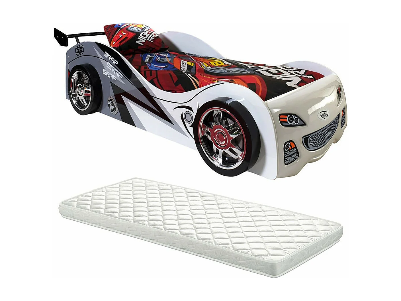 FASTER - Lit Voiture de Course 90x200cm avec Matelas