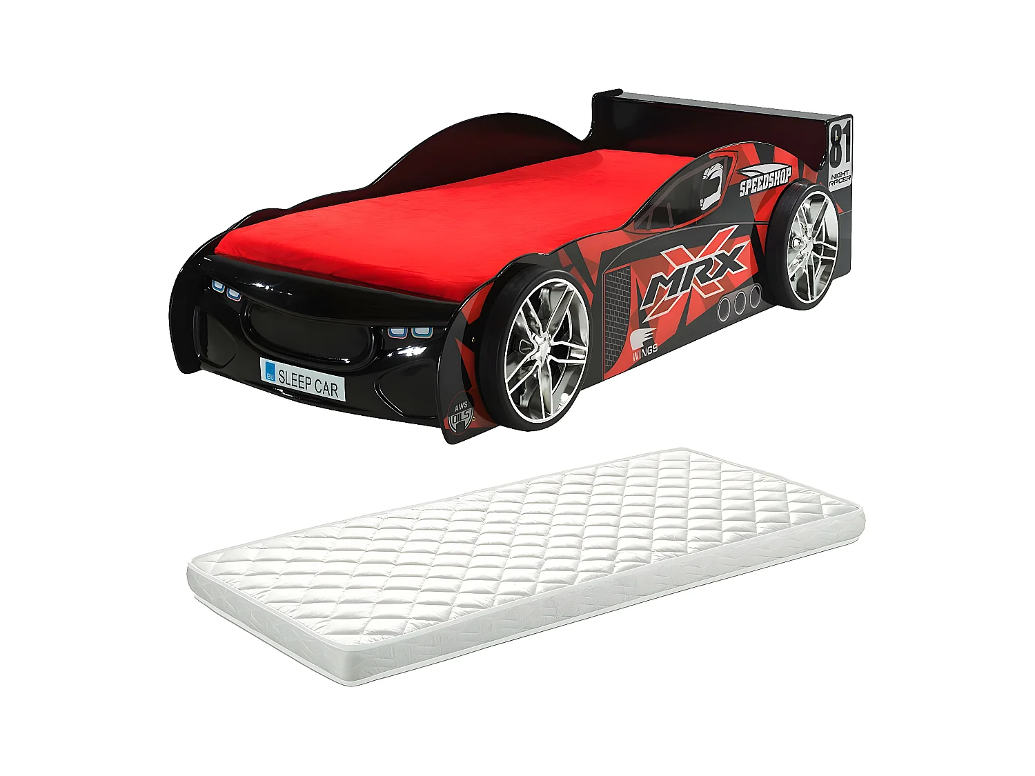 FURIOUS - Lit Voiture de Course 90x200cm avec Matelas