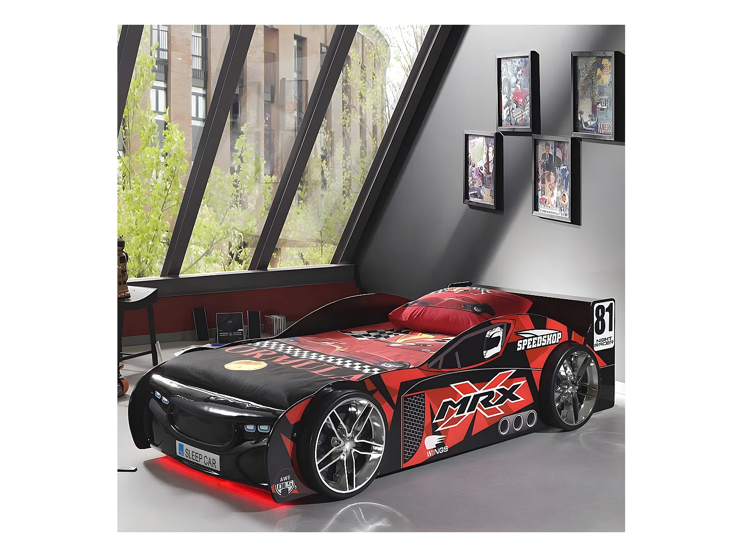 FURIOUS - Lit Voiture de Course 90x200cm avec Matelas
