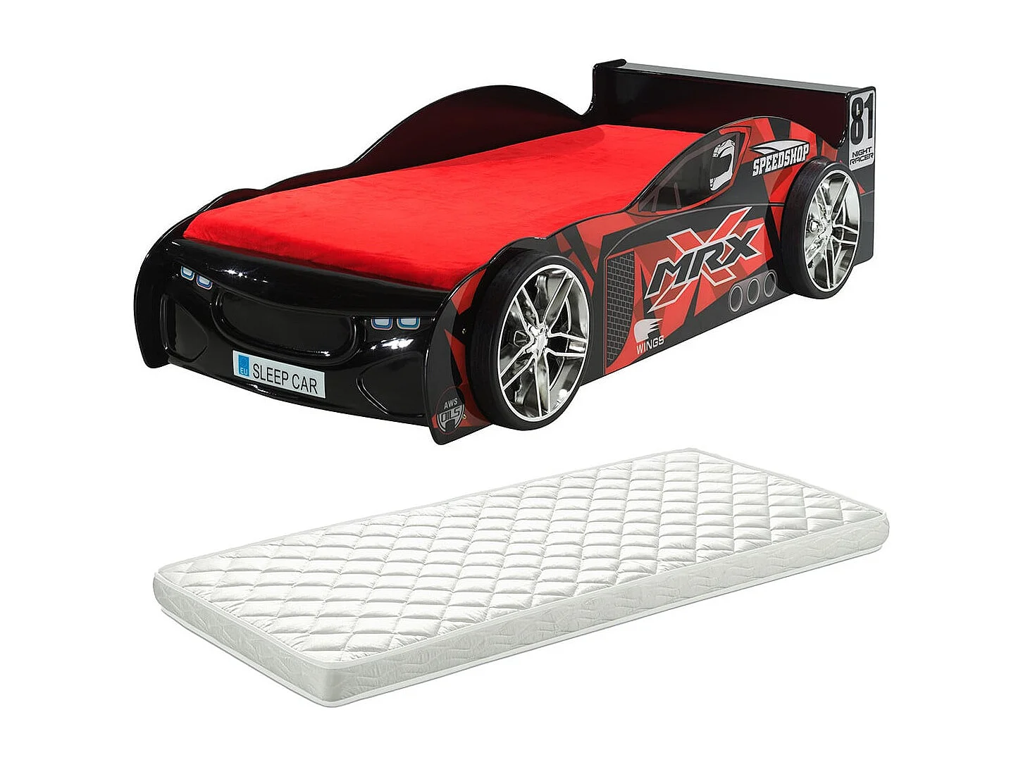 FURIOUS - Lit Voiture de Course 90x200cm avec Matelas