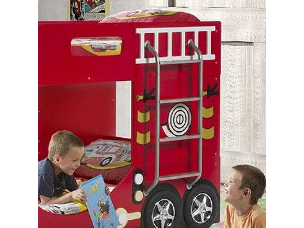 FIREMAN - Lits Superposés Camion Pompier 90x200cm + Matelas