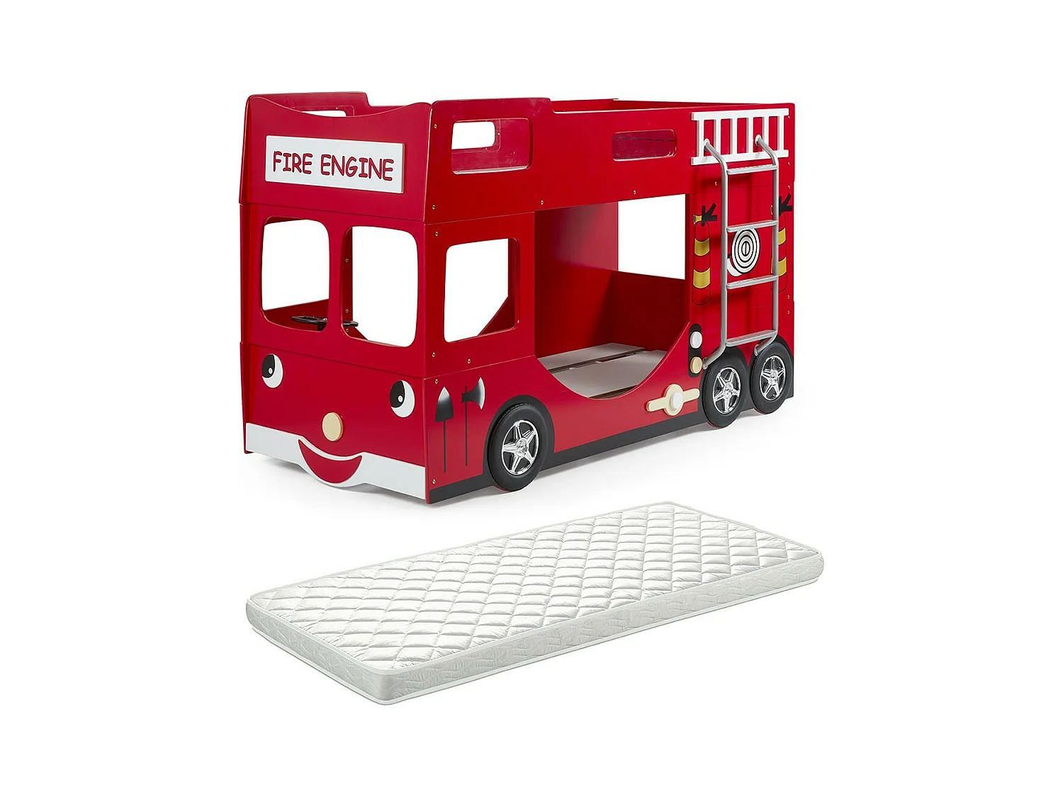 FIREMAN - Lits Superposés Camion Pompier 90x200cm + Matelas