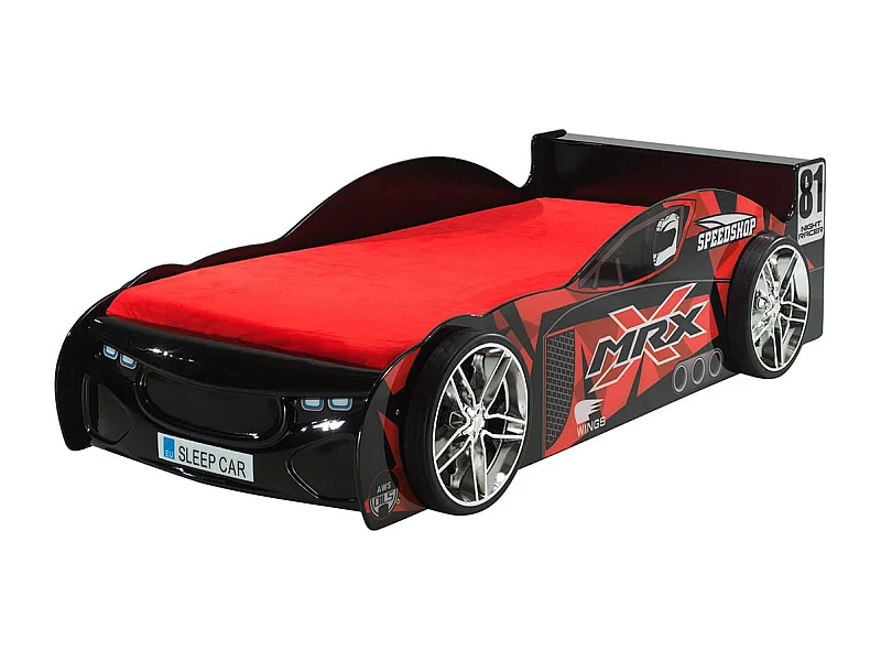 FURIOUS - Lit Voiture de Course 90x200cm Noir et Rouge