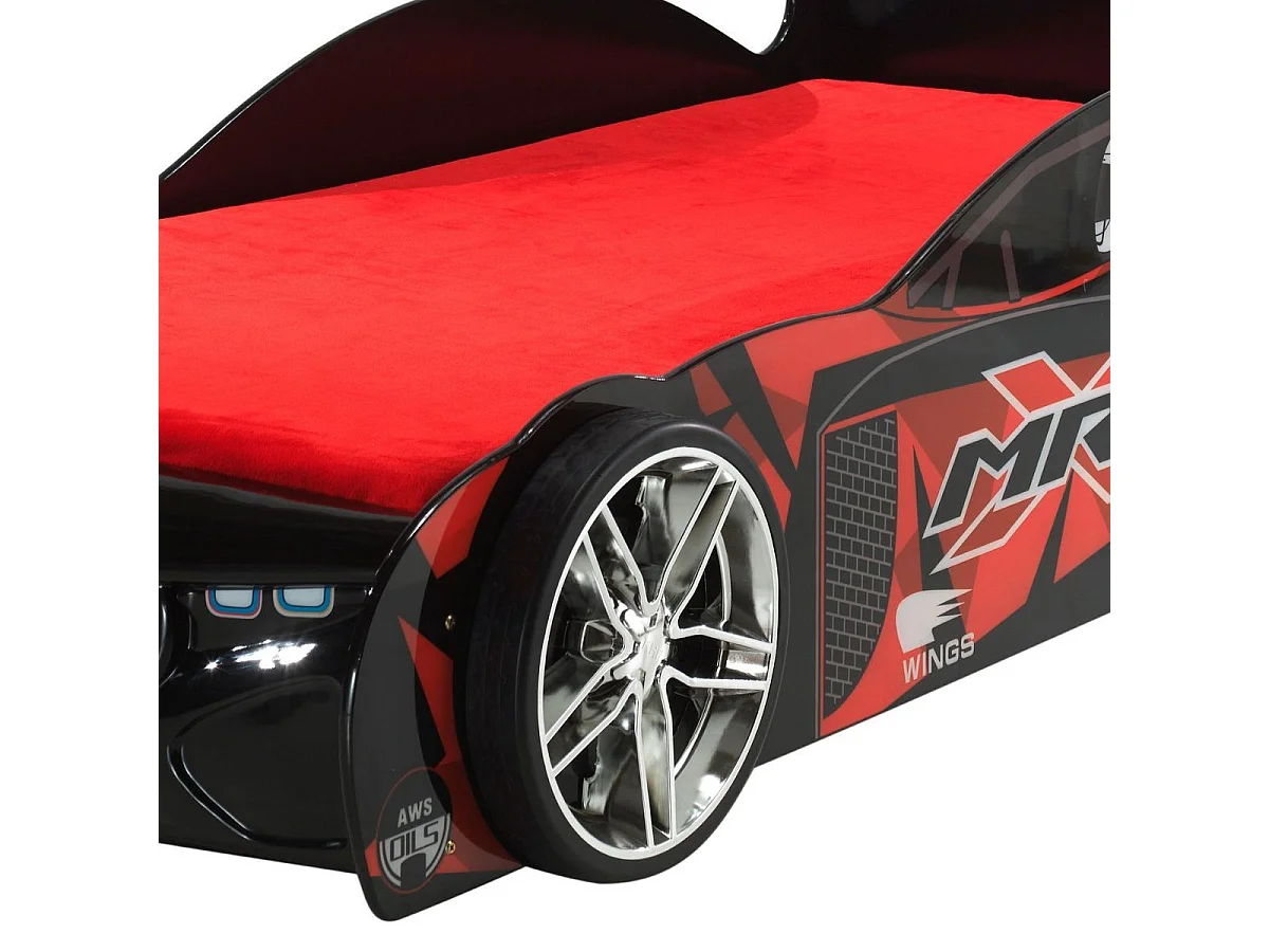 FURIOUS - Lit Voiture de Course 90x200cm Noir et Rouge