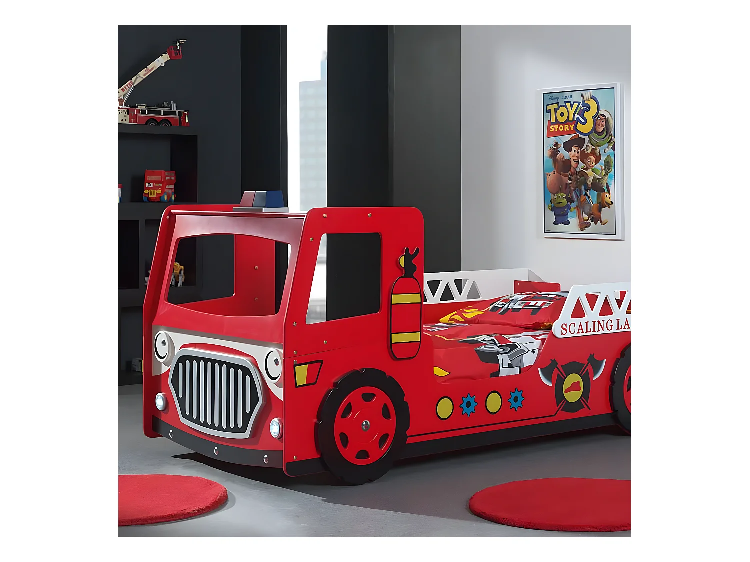FIREMAN - Lit Camion de Pompier 90x200cm avec Leds + Matelas